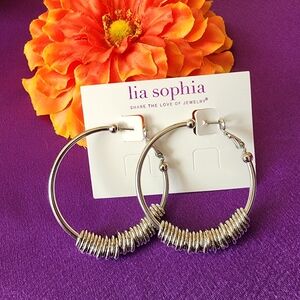 Lia Sophia Silver Beaded Hoop Earrings